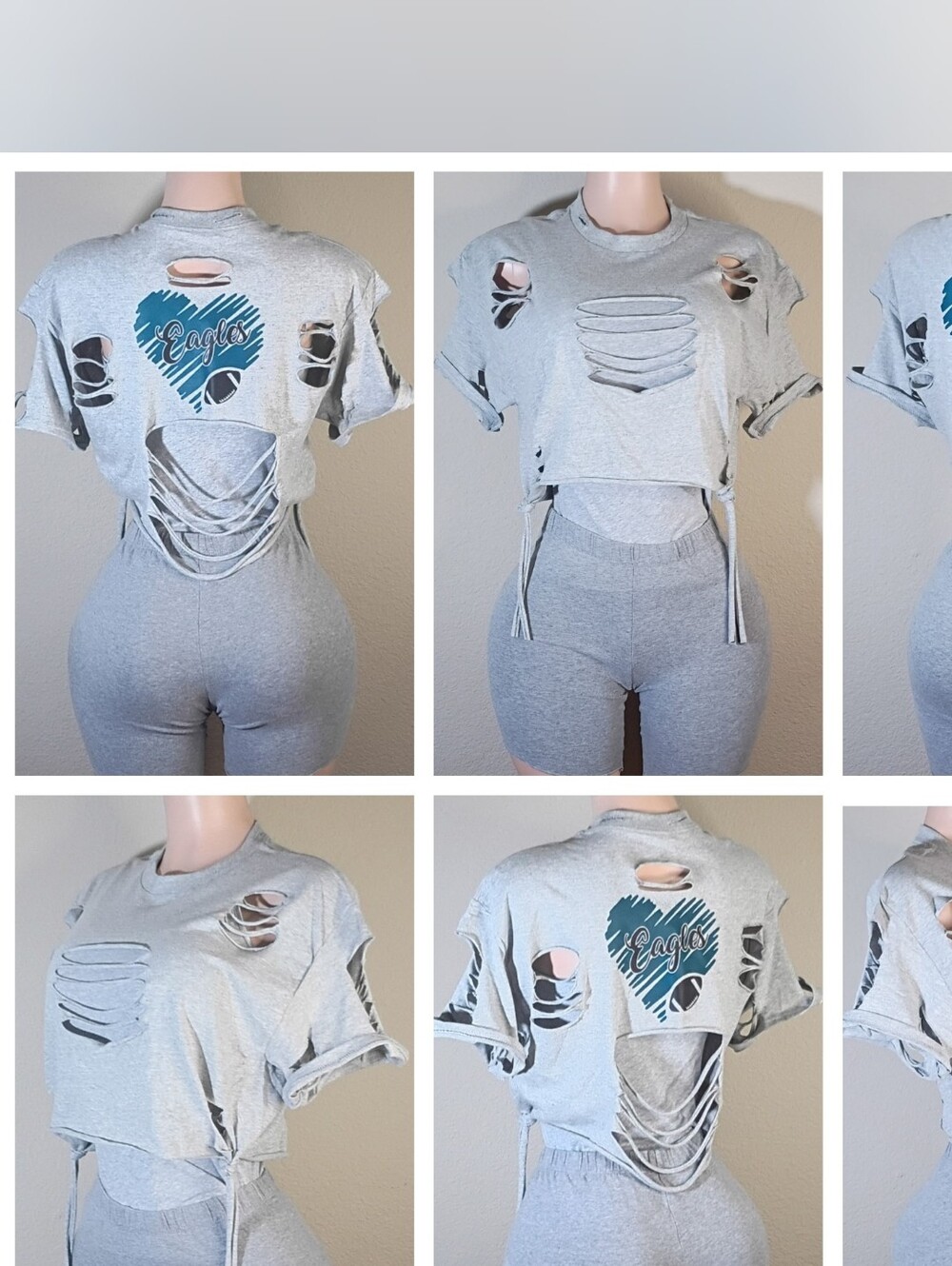 Distressed Grey Custom Philadelphia Eagles Crop Top